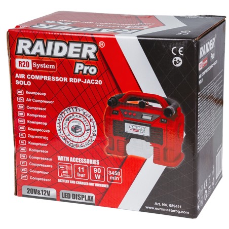 RAIDER R20 Solo Τρόμπα αυτοκινήτου 160PSI επαναφορτιζόμενη 20V RDP-JAC20 089411