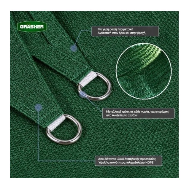 Πανί Σκίασης Τετράγωνο GRASHER 180gr/m² με Κρίκους Πράσινο