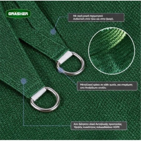 Πανί Σκίασης Τετράγωνο GRASHER 180gr/m² με Κρίκους Πράσινο