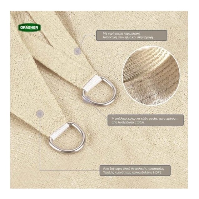 Πανί Σκίασης Τρίγωνο Ε220 180gr/m² 3,6x3,6x3,6m GRASHER Mε Κρίκους, εκρού – Αναβαθμίζει άμεσα τον χώρο σου | iroots.gr