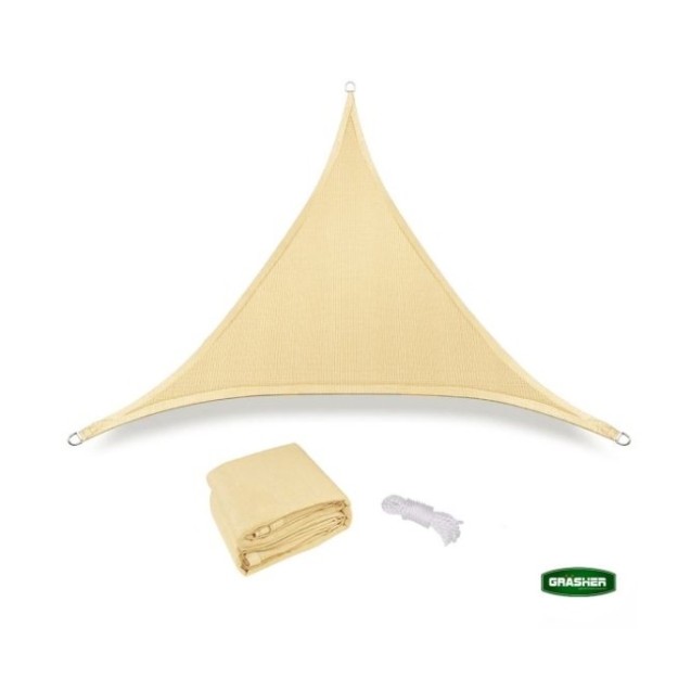 Πανί Σκίασης Τρίγωνο Ε220 180gr/m² 3,6x3,6x3,6m GRASHER Mε Κρίκους, μπεζ – Δίνει premium χαρακτήρα στο περιβάλλον | iroots.gr