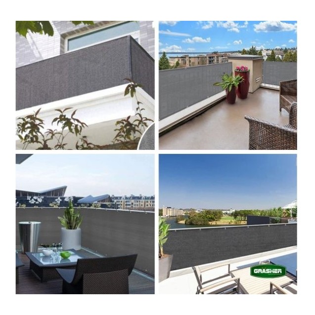 Διαχωριστικό Δίχτυ Μπαλκονιού 160gr/m² - 0,75x6m GRASHER Με Κρίκους, γκρι – Προσφέρει μοναδική αισθητική | iroots.gr
