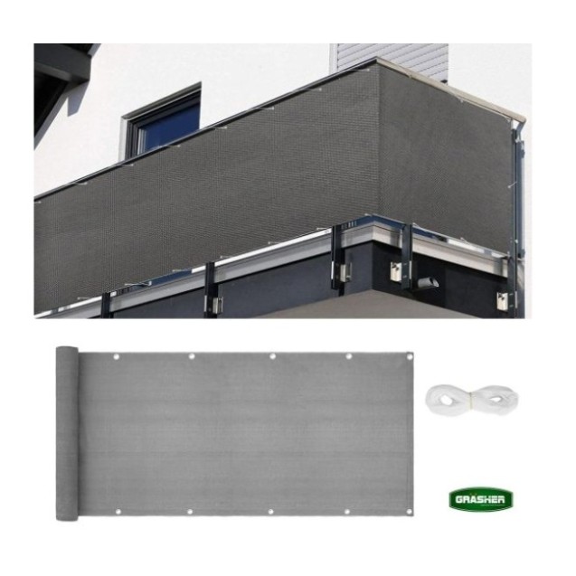 Διαχωριστικό Δίχτυ Μπαλκονιού 160gr/m² - 0,75x6m GRASHER Με Κρίκους, γκρι – Προσφέρει μοναδική αισθητική | iroots.gr