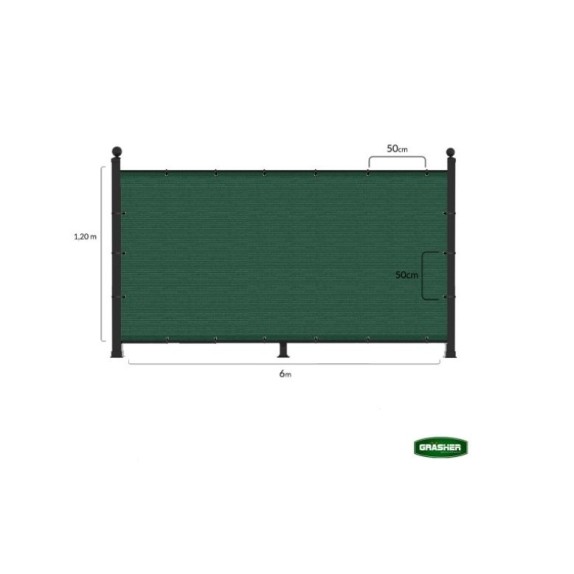 Διαχωριστικό Δίχτυ Μπαλκονιού 160gr/m² - 1,20x6m GRASHER Με Κρίκους, πράσινο – Ταιριάζει σε κάθε μοντέρνο ή επαγγελματικό χώρο |