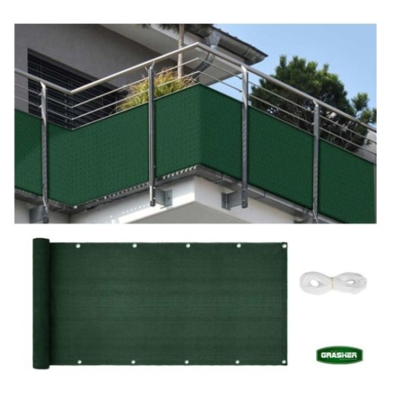 Διαχωριστικό Δίχτυ Μπαλκονιού 160gr/m² - 1,50x6m GRASHER Με Κρίκους, πράσινο – Ταιριάζει σε κάθε μοντέρνο ή επαγγελματικό χώρο |