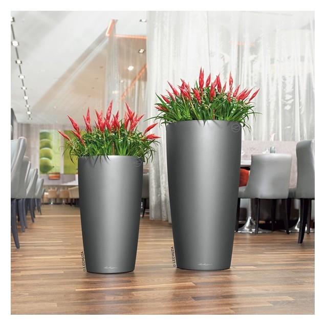 Γλάστρα LECHUZA RONDO 32 Premium Ø32.5x56.5cm ΑΥΤΟΠΟΤΙΖΟΜΕΝΗ με Δοχείο Φύτευσης Ανθρακί μεταλλικό