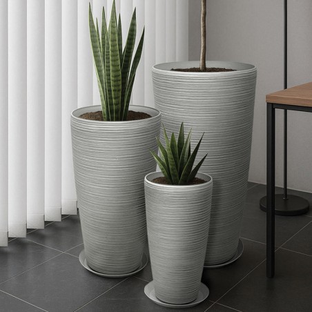 STONE POLYRESIN ΚΑΣΠΩ ΜΕ ΠΙΑΤΟ ΣΕΤ/6 ΓΚΡΙ ΠΑΛΙΟ ΠΗΛΙΝΟ - L:Φ40x75.5, M:Φ32x58, S:Φ23x42cm