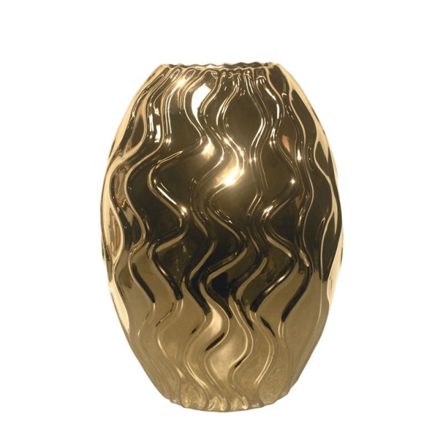 ΚΕΡΑΜΙΚΟ ΒΑΖΟ ΧΡΥΣΟ ΟΒΑΛ ΚΑΘΕΤΑ ΚΥΜΑΤΑ ΜΕΓΑΛΟ - 24x16.5x35cm 6/ΚΙΒ