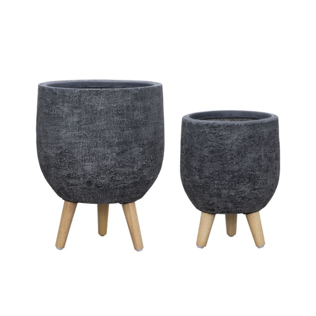 ΚΑΣΠΩ FIBERCLAY ΣΕΤ2 ΑΝΘΡΑΚΙ ΠΕΤΡΑ ΜΠΩΛ ΜΕ ΞΥΛΙΝΑ ΠΟΔΑΡΑΚΙΑ - S:Φ31x40cm, M:Φ41x54cm 36/ΠΑΛ