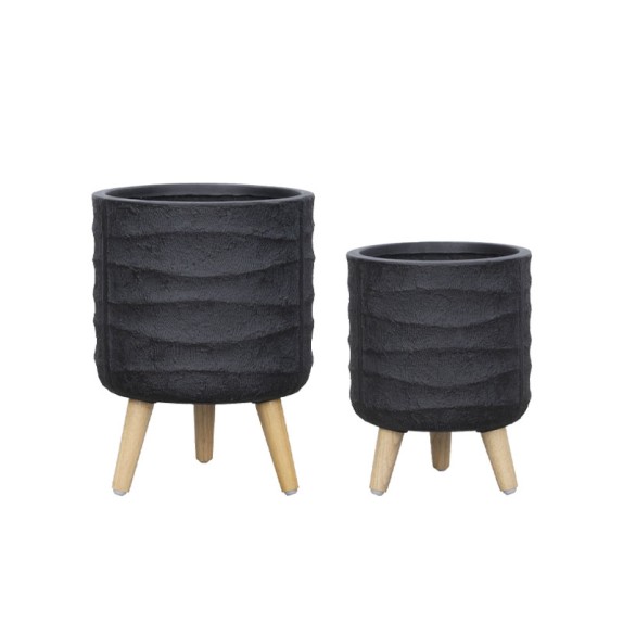 ΚΑΣΠΩ FIBERCLAY ΣΕΤ2 ΜΑΥΡΟ ΜΠΩΛ ΚΥΜΜΑΤΑ ΜΕ ΞΥΛΙΝΑ ΠΟΔΑΡΑΚΙΑ - S:Φ30x39cm, M:Φ36x49cm 54/ΠΑΛ