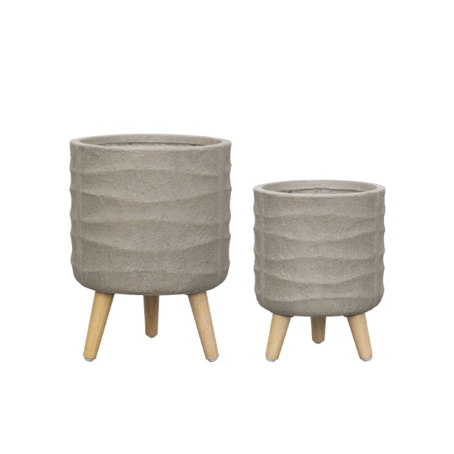 ΚΑΣΠΩ FIBERCLAY ΣΕΤ2 ΓΚΡΙ/ΛΑΔΙ ΜΠΩΛ ΚΥΜΜΑΤΑ ΜΕ ΞΥΛΙΝΑ ΠΟΔΑΡΑΚΙΑ - S:Φ30x39cm, M:Φ36x49cm 54/ΠΑΛ