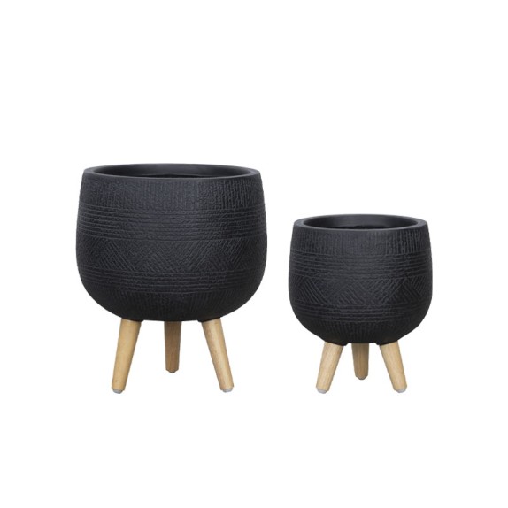 ΚΑΣΠΩ FIBERCLAY ΣΕΤ2 ΜΑΥΡΟ ΜΕ ΠΟΔΑΡΑΚΙΑ ΞΥΛΙΝΑ ΜΠΩΛ ΜΠΟΧΟ ΜΟΤΙΒΟ - S:Φ31x37, M:Φ41x47cm 42/ΠΑΛ