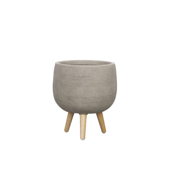 ΚΑΣΠΩ FIBERCLAY ΓΚΡΙ/ΛΑΔΙ ΜΕ ΠΟΔΑΡΑΚΙΑ ΞΥΛΙΝΑ ΜΠΩΛ ΜΠΟΧΟ ΜΟΤΙΒΟ - Φ41x47cm