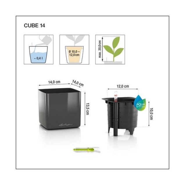 LECHUZA CUBE Premium 16 High Gloss | Κασπώ Αυτοποτισμού