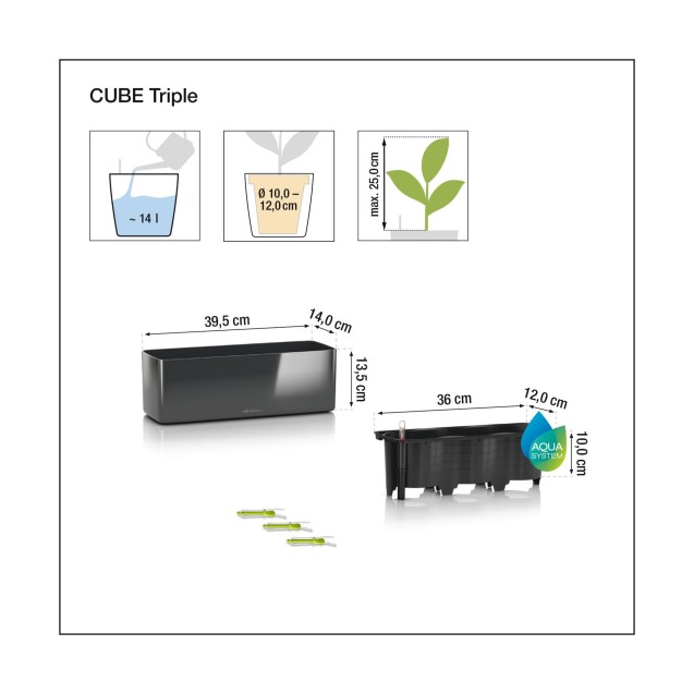 LECHUZA CUBE Premium Triple High Gloss | Γλάστρα Αυτοποτισμού