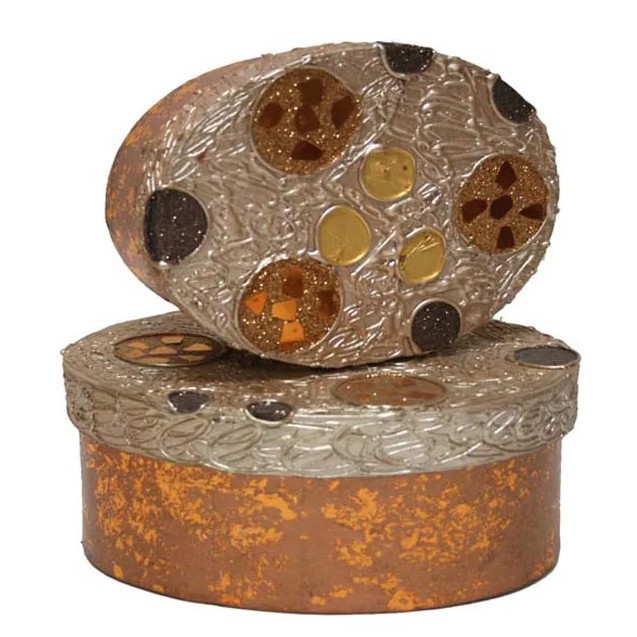 ΚΟΥΤΙ ΟΒΑΛ ΜΠΡΟΝΖΕ ΜΕ ΚΥΚΛΟΥΣ ΣΕΤ/2 (L.18x13x8cm. S.14x10,5x5,5cm.)