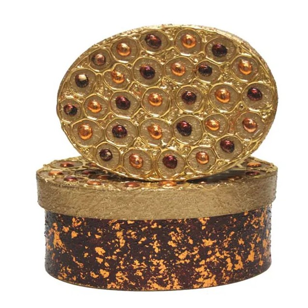 ΚΟΥΤΙ ΟΒΑΛ ΧΡΥΣΟ/ΚΑΦΕ ΠΟΥΛΙΕΣ ΣΕΤ/2 (L.18x13x8cm. S.14x10,5x5,5cm.)