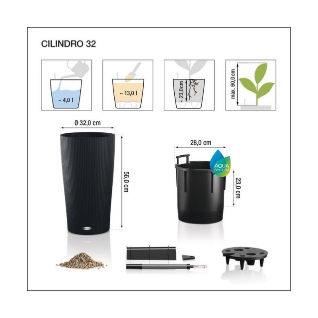 LECHUZA CILINDRO Color 32 | Ψηλή Γλάστρα Αυτοποτισμού