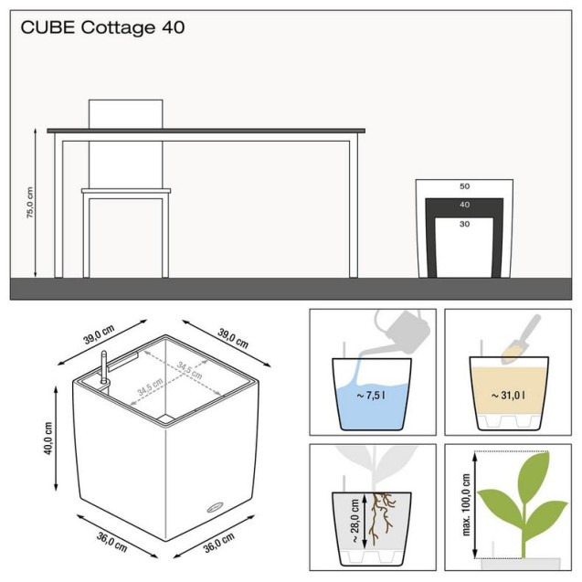 LECHUZA CUBE Cottage 40 | Γλάστρα Αυτοποτισμού