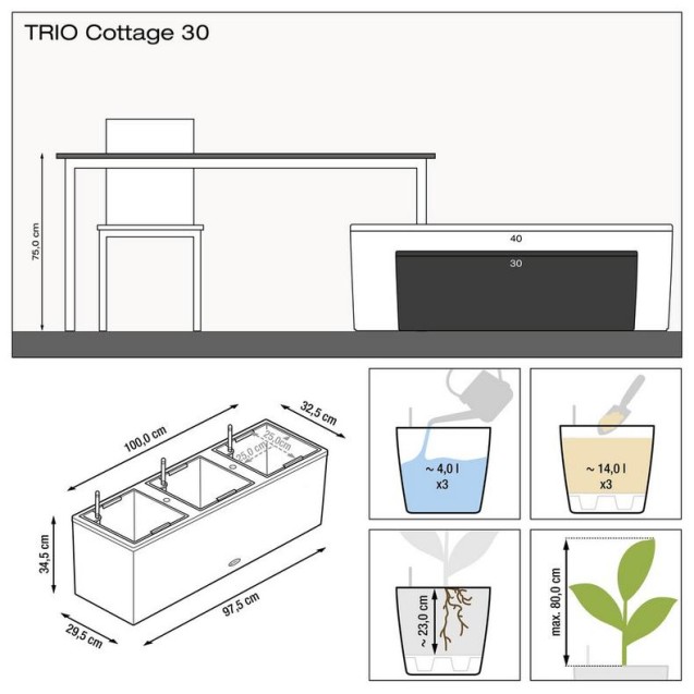 LECHUZA TRIO Cottage 30 | Ζαρντινιέρα Αυτοποτισμού
