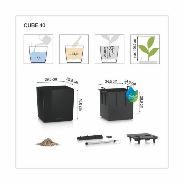 LECHUZA CUBE Premium 40 | Μεγάλη Γλάστρα Αυτοποτισμού
