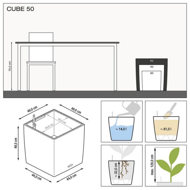 LECHUZA CUBE Premium 50 | Μεγάλη Γλάστρα Αυτοποτισμού