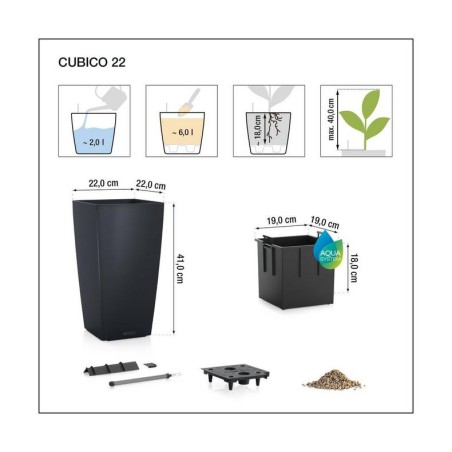 LECHUZA PREMIUM CUBICO 22 | Ψηλή Γλάστρα Αυτοποτισμού
