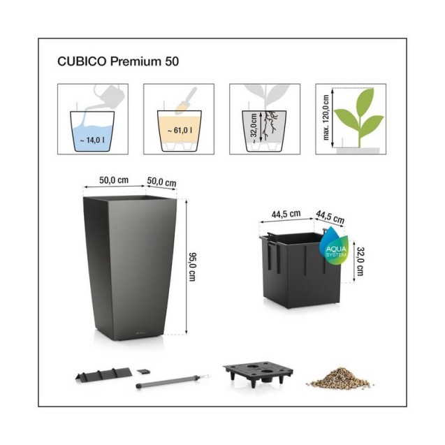 LECHUZA PREMIUM CUBICO 50 | Μεγάλη Ψηλή Γλάστρα Αυτοποτισμού