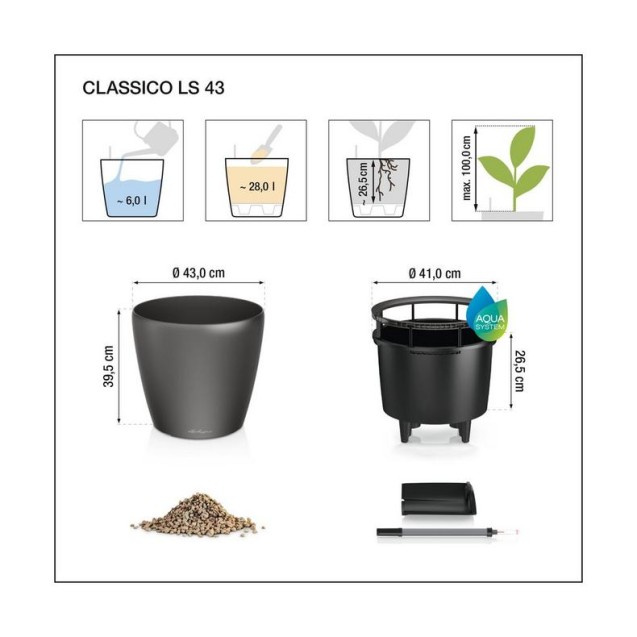 LECHUZA PREMIUM CLASSICO LS 43 | Μεγάλη Γλάστρα Αυτοποτισμού