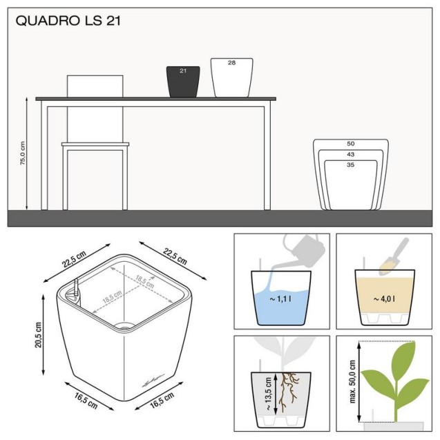 LECHUZA PREMIUM QUADRO LS 21 | Γλάστρα Αυτοποτισμού