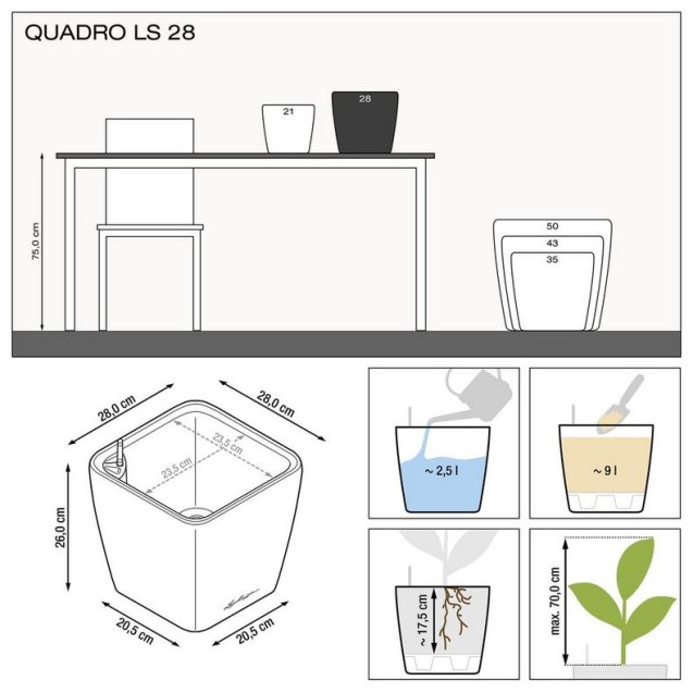 LECHUZA PREMIUM QUADRO LS 28 | Γλάστρα Αυτοποτισμού